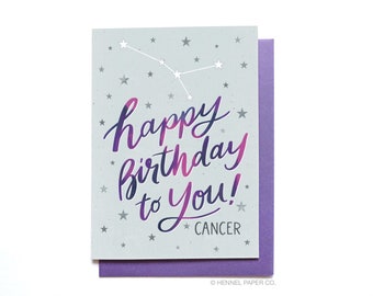 Cancer Birthday Card - Zodiac Birthday Card - Astrology Birthday Card - Cancer Constellation - Zodiac Gift for her - Hennel Paper Co. BD61