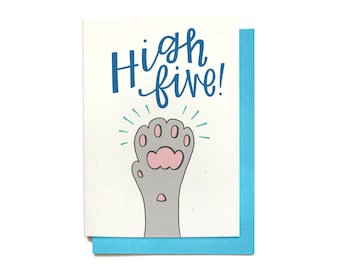 Congratulations Card - High Five! Card - Congrats Card - Celebration Card - Cat congrats card