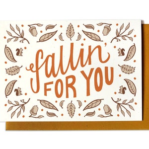 Autumn Love Card - Fallin' For You - I Love You card - Fall Card - autumn leaves