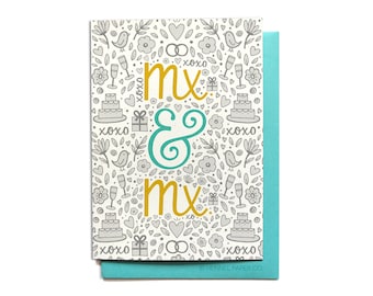 Gender Neutral Mx & Mx Wedding Card - Wedding Congratulations Congrats Transgender Gender-Nonconforming Nonbinary - Hennel Paper Co. WD14