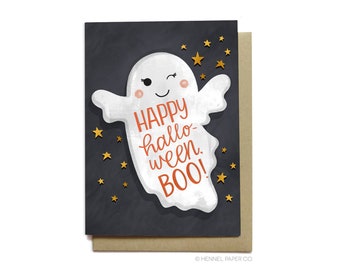Funny Ghost Halloween Card: Happy Halloween Boo!