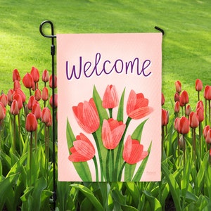 Tulips Welcome Spring Garden Flag - Double Sided Outdoor Decor bild 2