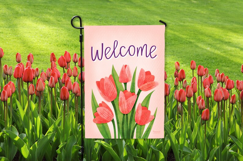 Tulips Welcome Spring Garden Flag - Double Sided Outdoor Decor bild 2