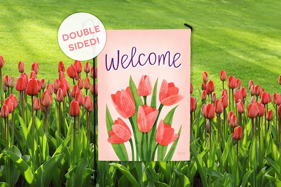 Tulips Welcome Spring Garden Flag - Double Sided Outdoor Decor