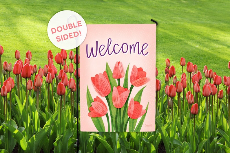 Tulips Welcome Spring Garden Flag - Double Sided Outdoor Decor bild 1