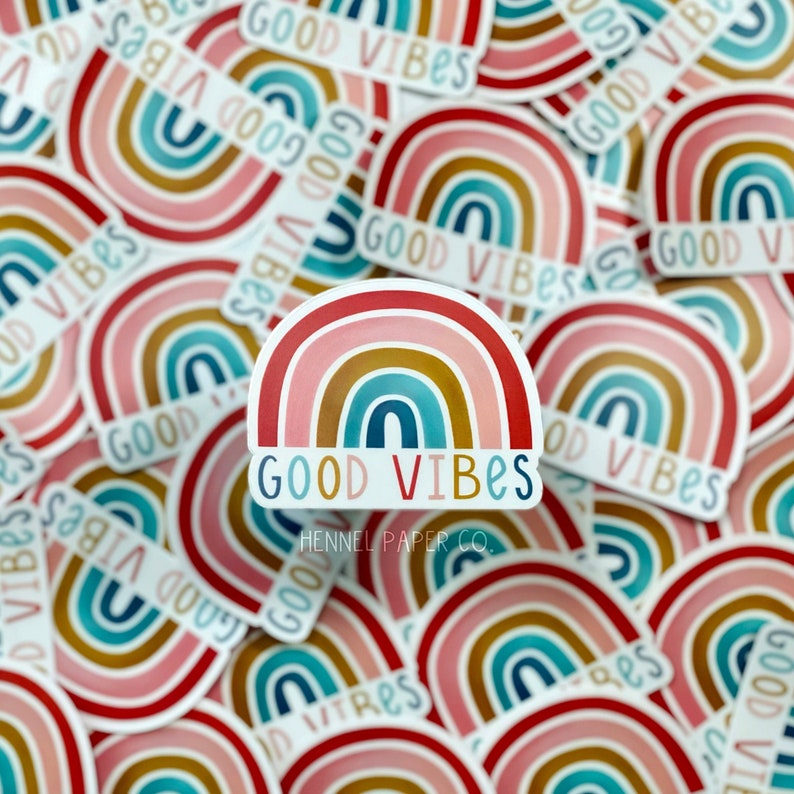 Good Vibes Rainbow Sticker Good Vibes Sticker Rainbow Sticker Motivational Sticker Clear Vinyl Sticker Water Bottle Decal Laptop image 1