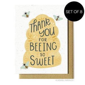 Thank You Note Card Set of 8 - Thank you for beeing so sweet - Honey Bees - A2 Boxed set of 8 - Hennel Paper Co. - A2-TY2
