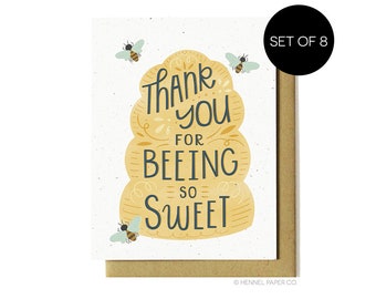 Thank You Note Card Set of 8 - Thank you for beeing so sweet - Honey Bees - A2 Boxed set of 8 - Hennel Paper Co. - A2-TY2