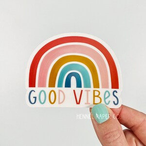 Good Vibes Rainbow Sticker Good Vibes Sticker Rainbow Sticker Motivational Sticker Clear Vinyl Sticker Water Bottle Decal Laptop image 2