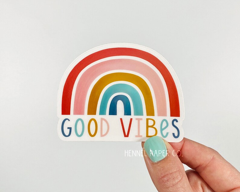 Good Vibes Rainbow Sticker Good Vibes Sticker Rainbow Sticker Motivational Sticker Clear Vinyl Sticker Water Bottle Decal Laptop image 2