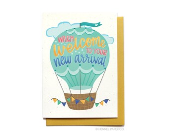 New Baby Card - Hot Air Balloon - Expecting Baby - Warm Welcome Baby - Baby Shower Card - Newborn Baby Congrats Card - Hennel Paper Co. BA2