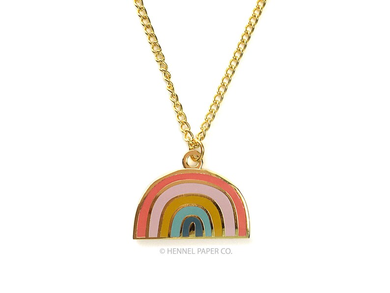 Rainbow Charm Necklace, Cute necklace, Charm Necklace, Pendant Necklace, everyday necklace, gifts for her, trending jewelry, Hennel Paper Co image 1