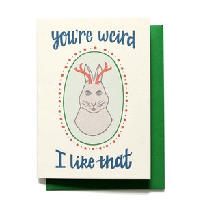 Funny Anniversary Card You're Weird Jackalope Funny Love Card LV18 image 1