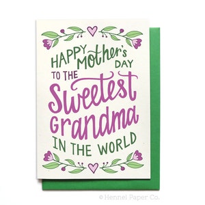 Grandma Mothers Day Card Floral - Sweetest Grandma in the World - Mothers Day Card Unique - Grandma Card - MD22