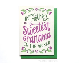 Grandma Mothers Day Card Floral - Sweetest Grandma in the World - Mothers Day Card Unique - Grandma Card - MD22