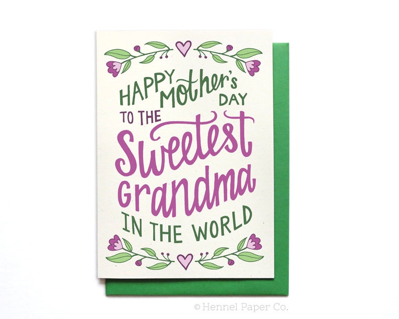 Grandma Mothers Day Card Floral - Sweetest Grandma in the World - Mothers Day Card Unique - Grandma Card - MD22 