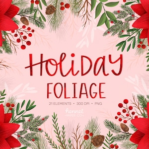Christmas Greenery Clipart - Vakantie Aquarel Blad Clipart - Winter Botanicals - Evergreen Wreath Elements - Hennel Paper Co.
