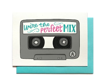 Retro Love Card - Mix Tape - Cassette tape - Perfect Mix - Anniversary Card - LV33