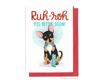 Funny Get Well Card - Funny Sympathy Card - Ruh-Roh - Dog in Cone - Get Well Soon