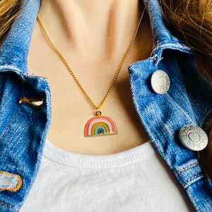 Rainbow Charm Necklace, Cute necklace, Charm Necklace, Pendant Necklace, everyday necklace, gifts for her, trending jewelry, Hennel Paper Co image 2