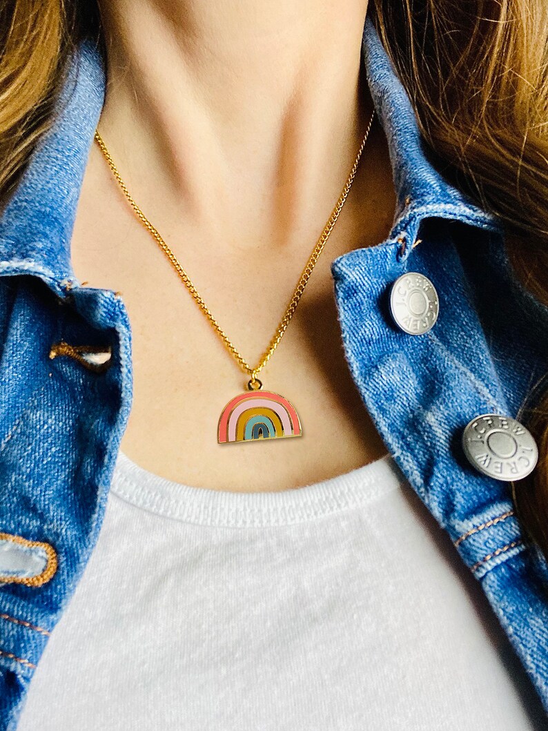 Rainbow Charm Necklace, Cute necklace, Charm Necklace, Pendant Necklace, everyday necklace, gifts for her, trending jewelry, Hennel Paper Co image 2