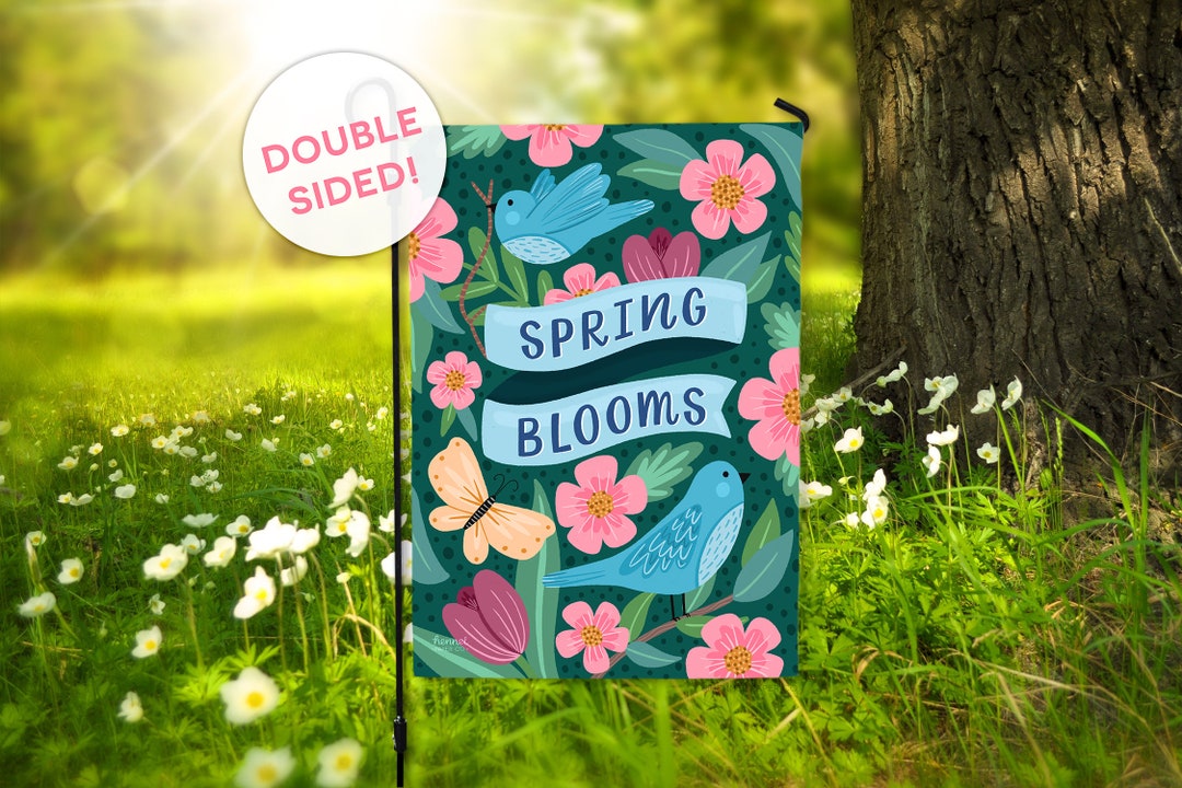 DOUBLE SIDED Hello Spring Garden Flag Spring Flowers Garden Flag Ready