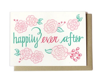 Wedding Card - Happily Ever After - Spring Wedding - Summer Wedding - Wedding Flowers Card