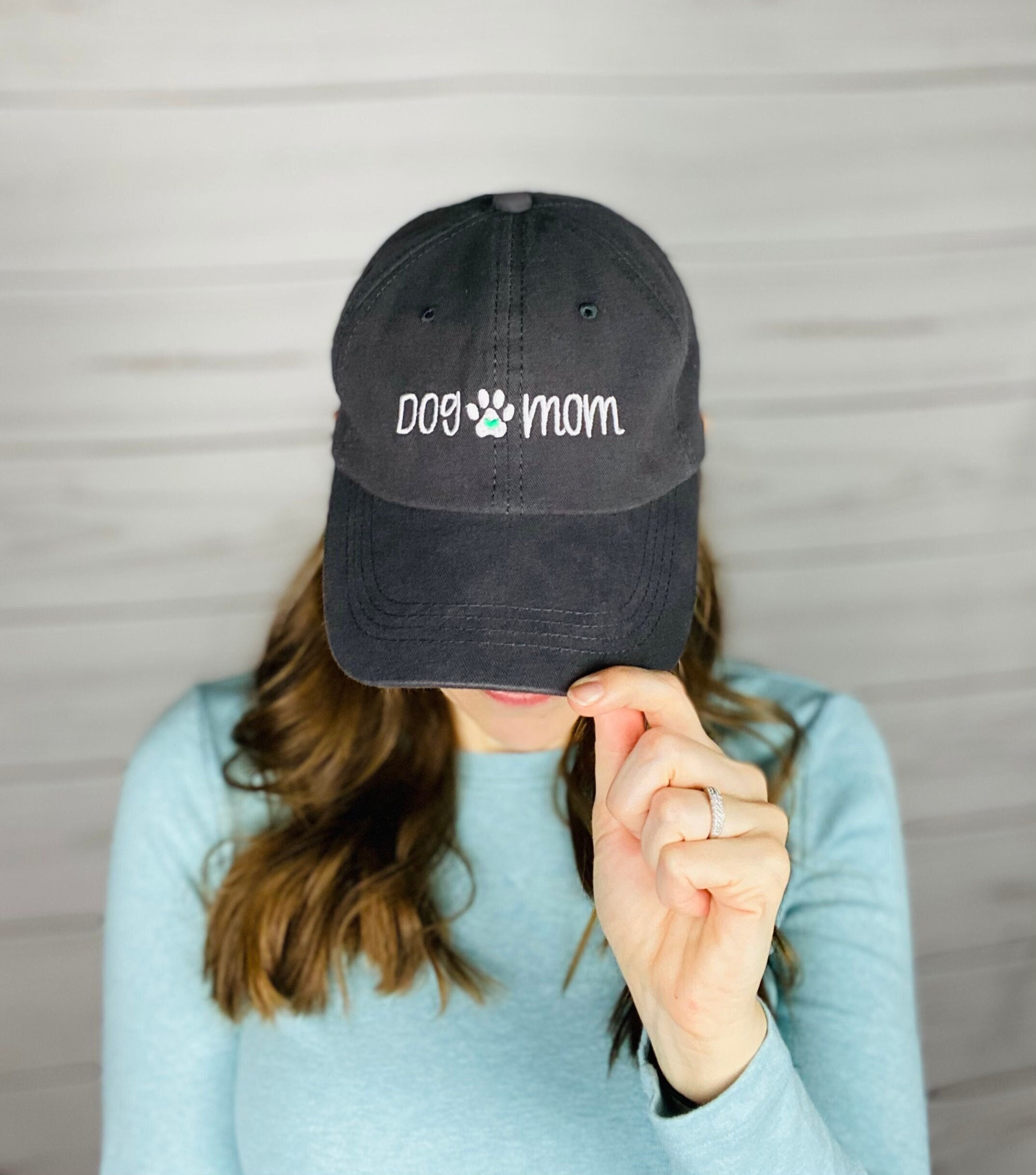 Dog Mom Baseball Cap Gray Embroidered 