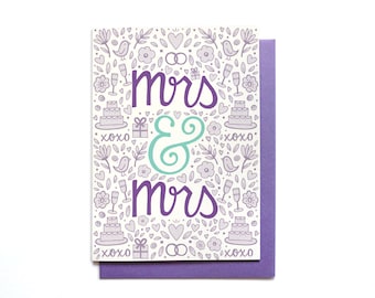 Lesbian Wedding Card - Mrs & Mrs - Wedding Congratulations - bridal shower card - gay wedding - LGBT wedding card - same sex wedding card