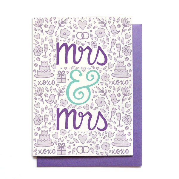 Lesbian Wedding Card - Mrs & Mrs - Wedding Congratulations - bridal shower card - gay wedding - LGBT wedding card - same sex wedding card