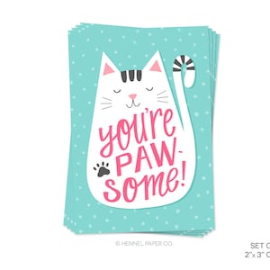 Little Notecard Set of 10 - Youre Pawsome - Cat Thank You Notes - Cat Motivational Cards - Hennel Paper Co. - LN1