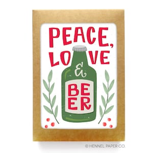 Funny Christmas Card Boxed Set - Funny Holiday Card Set - Peace, Love and Beer Christmas Card Set - Hennel Paper Co. - XM10-box