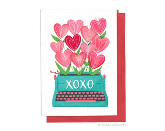 Valentines Day Card - XOXO Typewriter - Anniversary Card - Love Card - Valentine Card - LV41