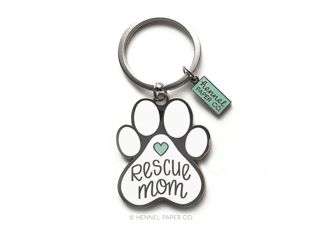 Rescue Mom Enamel Keychain - Paw Print Keychain - Cat Mom Keychain ...