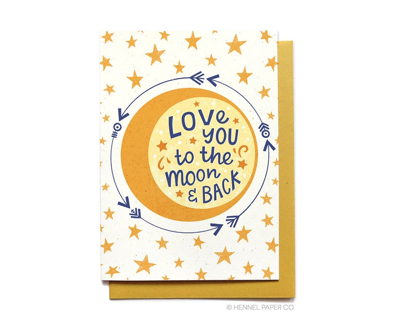 Love Card Anniversary Card Valentines Day Card Love you to the moon and back Hennel Paper Co LV39 image 1