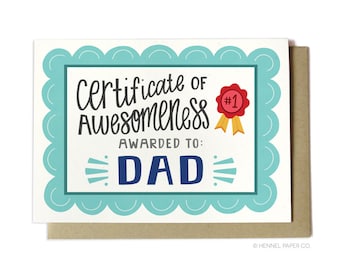 Awesome Fathers Day Card - Certificate of Awesomeness - Father Birthday Card - FD36