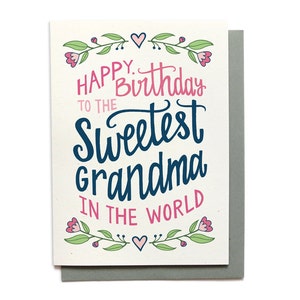 Grandma Birthday Card - Sweetest Grandma in the World - Grandma Card Illustrated Birthday Card