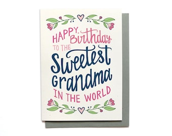 Grandma Birthday Card - Sweetest Grandma in the World - Grandma Card Illustrated Birthday Card