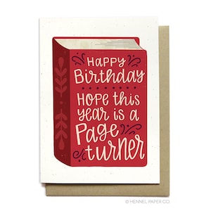 Birthday Card for bookworm - Book birthday card - Bookworm gift - Happy Birthday Card Hope this year is a page turner - Hennel Paper Co BD47