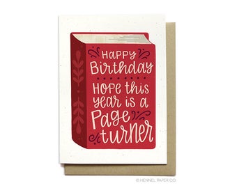 Birthday Card for bookworm - Book birthday card - Bookworm gift - Happy Birthday Card Hope this year is a page turner - Hennel Paper Co BD47