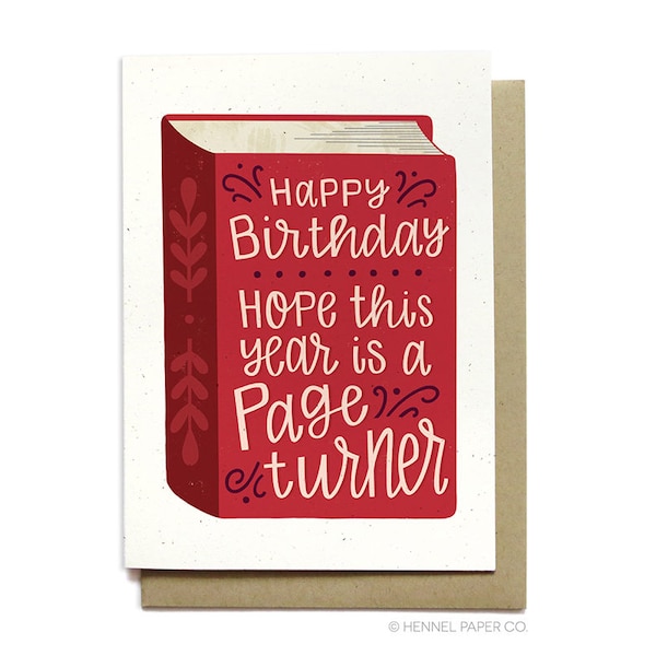 Birthday Card for bookworm - Book birthday card - Bookworm gift - Happy Birthday Card Hope this year is a page turner - Hennel Paper Co BD47