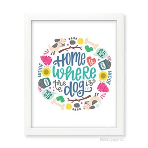 Dog Wall Art - Home is where the dog is - Home Decor - Gift for her under 15 - wall art under 15 - home decor under 15 - 8x10 dog art