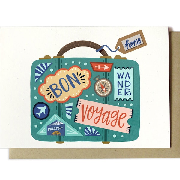 Bon Voyage Card - Moving Card - Travel Card - Going Away Card - Moving College - Honeymoon - Vacation - Safe Travels - Suitcase card - BV1