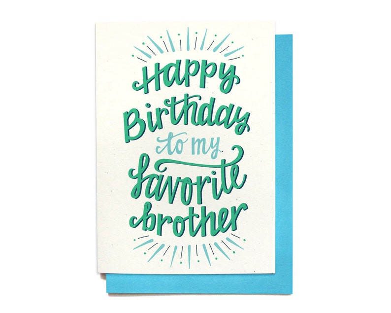 Brother Birthday Card Happy Birthday to my Favorite Brother Hand Lettering Illustrated Card image 1