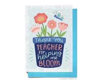 Teacher Card - Back to School Card From student - flower pot - Teacher Gift - Thank You Teacher - Hennel Paper Co. SC2