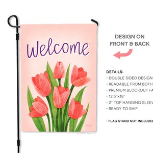 Tulips Welcome Spring Garden Flag - Double Sided Outdoor Decor bild 3