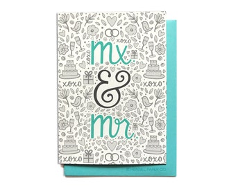 Gender Neutral Mx & Mr Wedding Card - Wedding Congratulations Congrats Transgender Gender-Nonconforming Nonbinary - Hennel Paper Co. WD16