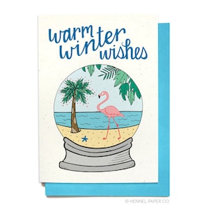 Funny Holiday Card - Funny - Christmas Card - Flamingo Card - Warm Winter Wishes - Snow Globe Holiday Card Set - Christmas Card Set - XM4