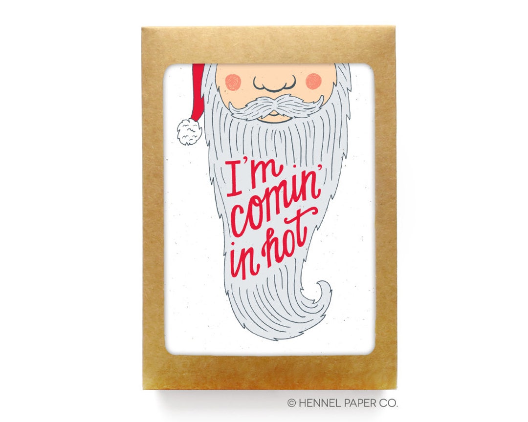 Funny Holiday Card Set Boxed Set Santa Beard I'm Comin' in Hot Holiday