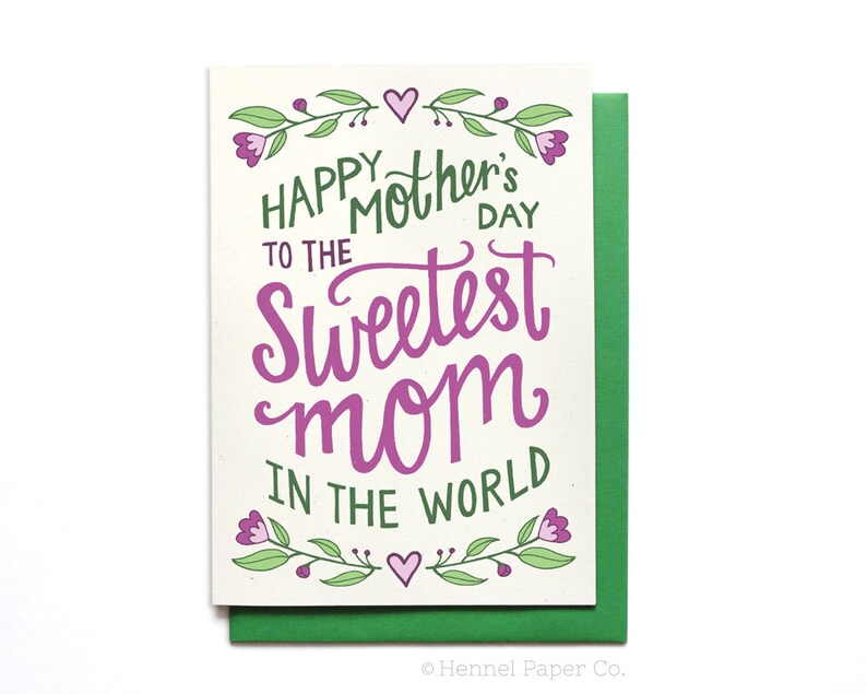 Mothers Day Card Floral Sweetest Mom In The World Happy Etsy 